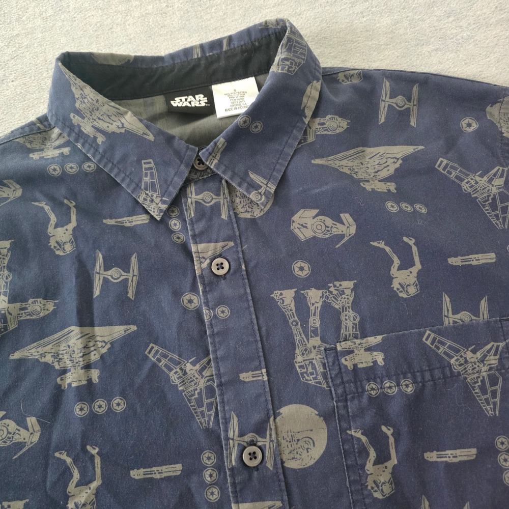 Star Wars Mens Navy Galactic Empire Ships AT-AT TIE Fighter Button Down Shirt S